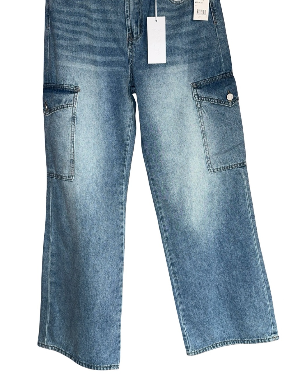 Indigo Rein Women’s Bootcut Cargo Jeans - Light Blue Denim